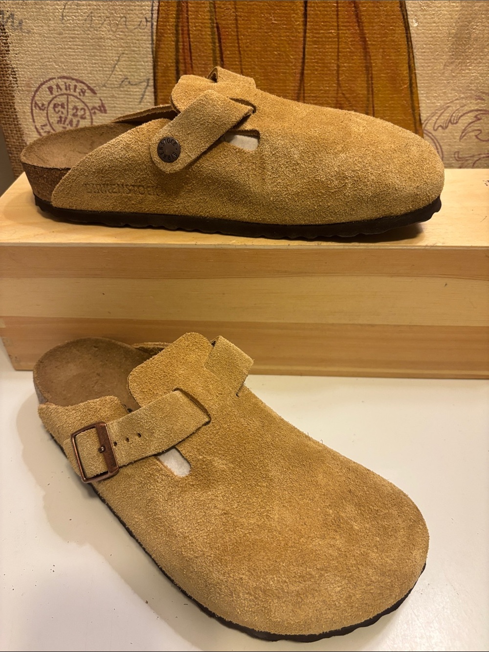Women’s Birkenstock Boston Suede Slip-On Clog in Tan